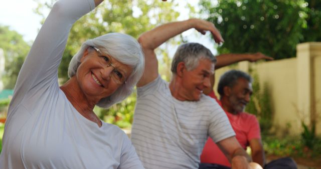 Happy Senior Citizens Exercising Outdoors in Sunny Park - Download Free Stock Images Pikwizard.com