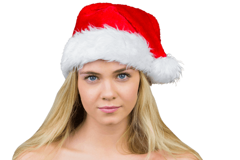 Transparent Young Woman with Santa Hat Smiling Festively