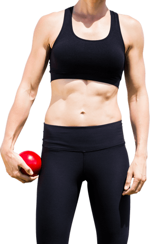 Midsection of Athletic Woman Holding Ball on Transparent Background