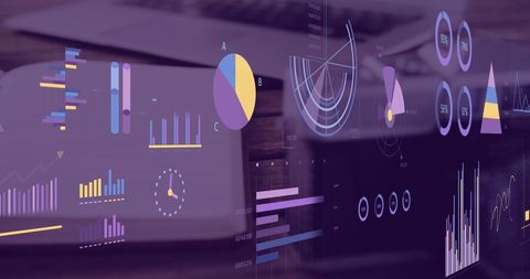Virtual Statistics Dashboard Displaying Financial Data Visualizations
