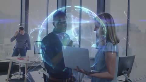 Tech Connectivity Concept: Colleagues Collaborating with Digital Interface