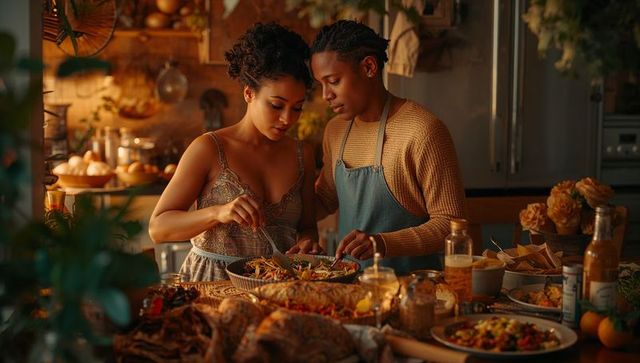 Couple Enjoying Rustic Fall Meal Preparation Together