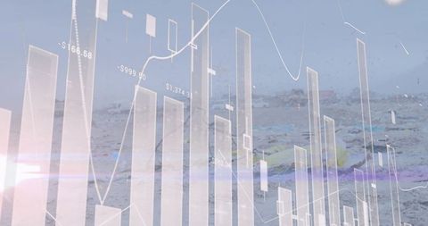 Financial forecast bullish trend candlestick chart over beach skyline