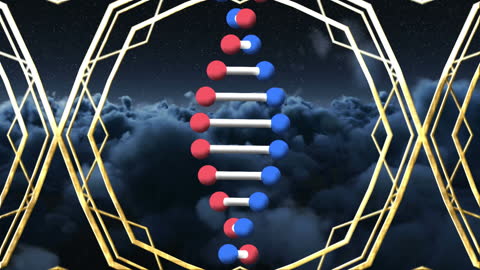 Abstract DNA Helix Over Foggy Night Cloudscape