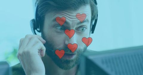 Excited customer service agent reacting with heart emojis