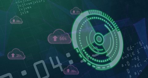 Digital Interface with Scanning Scope and Cloud Icons - Download Free Stock Images Pikwizard.com