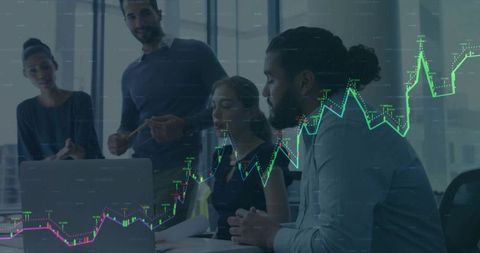 Diverse Team Discussing Financial Growth and Strategies in Office