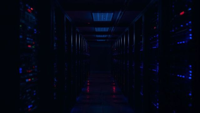 Illuminated server rack corridor with led lights