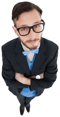 Geeky hipster with bow tie and glasses on transparent background