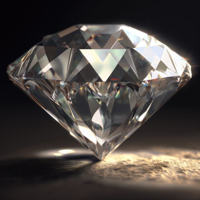 A detailed close-up of a brilliantly cut diamond, showcasing its facets and sparkle against a dark background. Ideal for use in luxury product advertisements, jewelry store promotions, wealth and investment themes, and high-end design projects.