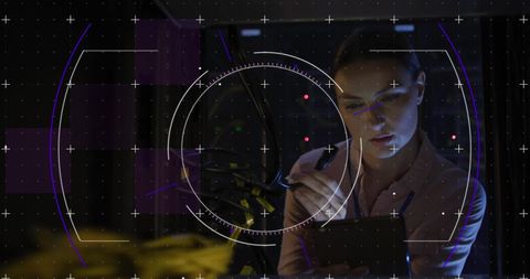 Female IT Engineer Analyzing Server Data with Digital Overlay - Download Free Stock Images Pikwizard.com