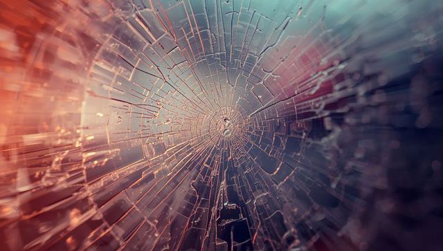 Shattered glass breaks through vibrant colors