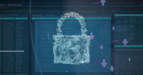 Abstract Digital Padlock Overlayed on Network Data Screen - Download Free Stock Images Pikwizard.com
