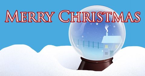 Merry christmas text with snow globe winter scene