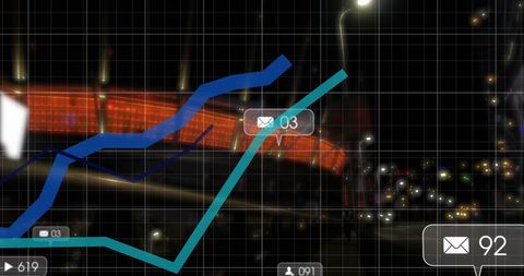 Digital Data Interface Over Cityscape at Night - Download Free Stock Images Pikwizard.com