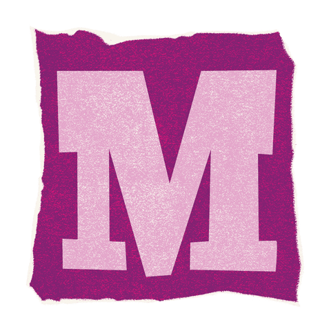 Transparent Geometric Letter M on Textured Pink Torn Background