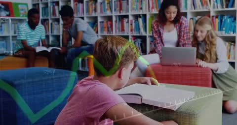 Students in Library Exploring Data with Interactive Digital Graphs