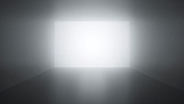 Glowing Rectangular Portal Flooding Minimal Monochrome Corridor with Symmetrical Perspective