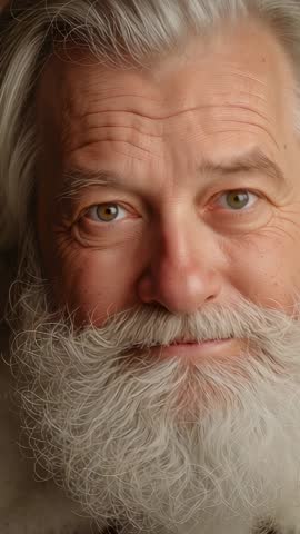 Smiling bearded senior man blinking and responding to lens in warm vertical portrait video