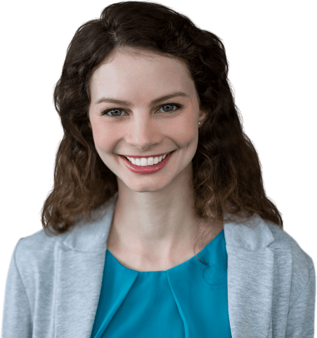 Portrait of Smiling Businesswoman in Blue Top Isolated on Transparent Background