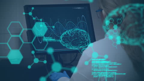 Scientist Analyzing Brain Wave Graphs on Computer