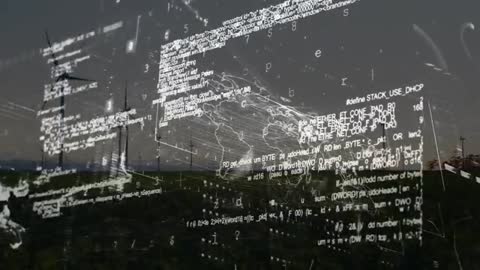 Futuristic Digital Wind Energy Concept with Floating Code