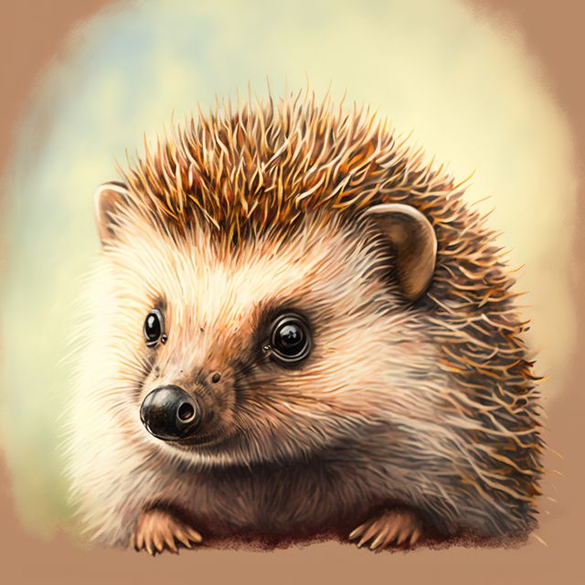 Portrait of cute little hedgehog on beige background, created using generative ai technology. Portrait and animals concept, digitally generated image.