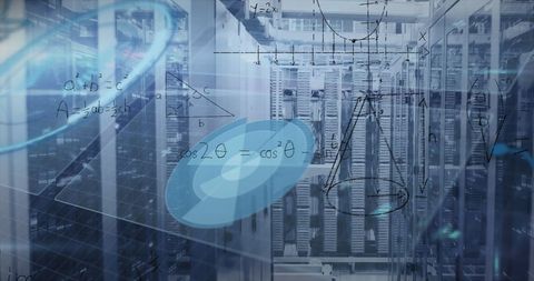 Futuristic Maths and Data Concepts over Server Room Background - Download Free Stock Images Pikwizard.com