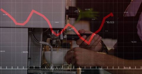 Barista Crafting Espresso with Financial Growth Chart Overlay