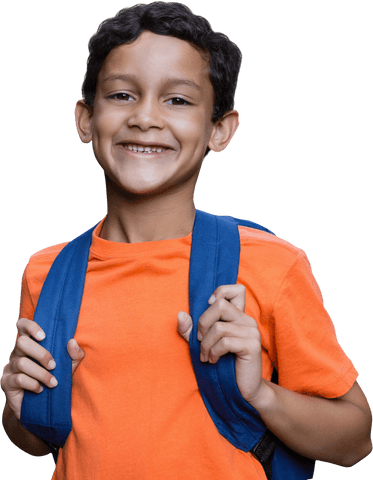 smiling boy with backpack in orange t-shirt transparent - Download Free Stock Videos Pikwizard.com
