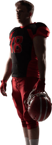 Caucasian male american football player holding helmet transparent background