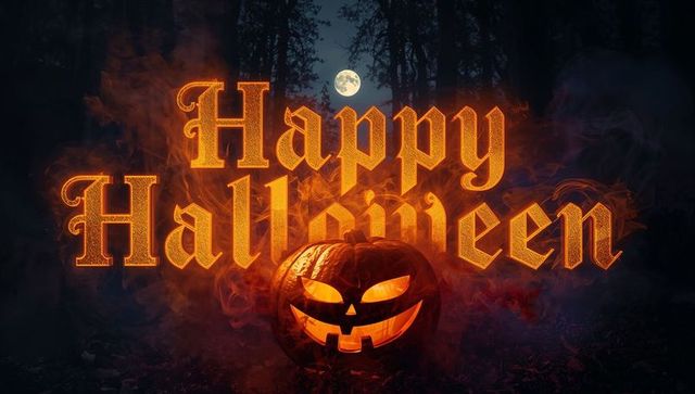 Eerie jack-o'-lantern shine on halloween night