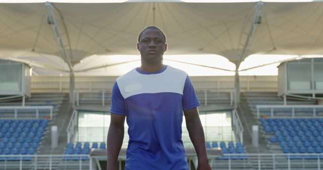 Confident Soccer Player Standing in Stadium at Sunset - Download Free Stock Images Pikwizard.com