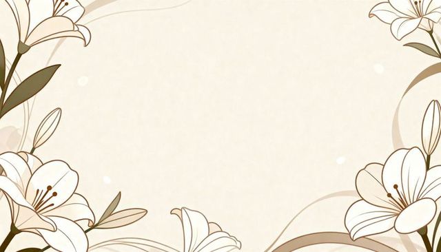 Elegant white lily border with flowing ribbon on cream background for wedding invitations