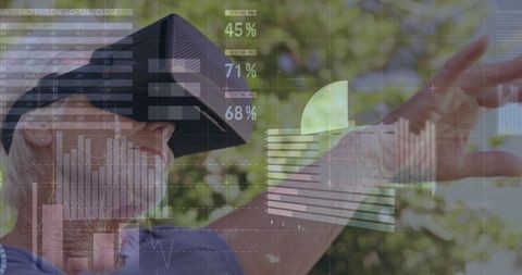 Senior Woman Engaging with Virtual Data in Outdoor Setting