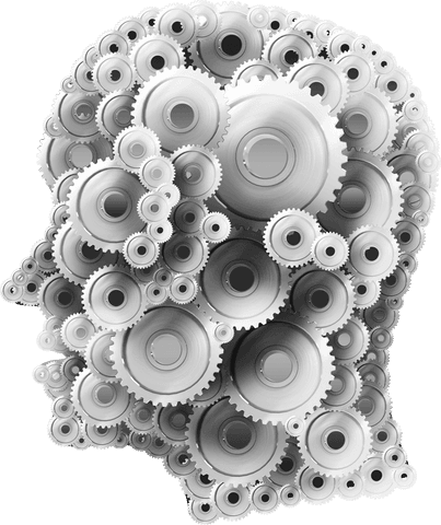 Transparent Pattern of Cogs Forming Human Head Shape