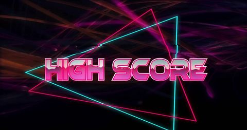 High score text with neon geometric pattern