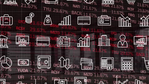 Digital Financial Icons Illustrating Stock Market Trends
