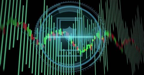 Futuristic Financial Chart with Candlestick and HUD Overlay