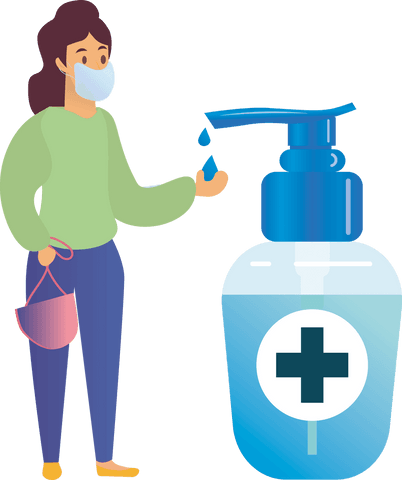 Woman Wearing Mask Using Hand Sanitizer Transparent PNG Illustration - Download Free Stock Videos Pikwizard.com