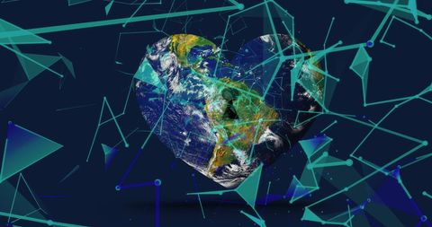 Global Connection: Heart Shaped Earth with Digital Network