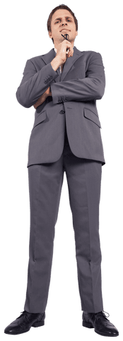 Confused Businessman Contemplating with Glasses on Transparent Background