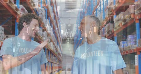 Volunteers Celebrating Success in Warehouse with Digital Data Overlay - Download Free Stock Images Pikwizard.com