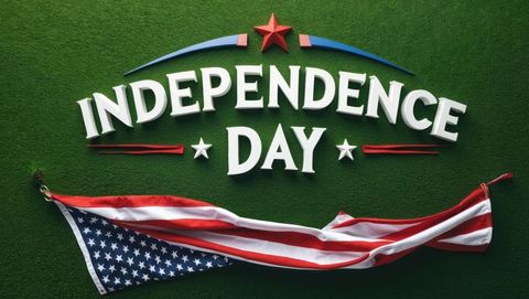 3D Independence Day Text with Draped American Flag