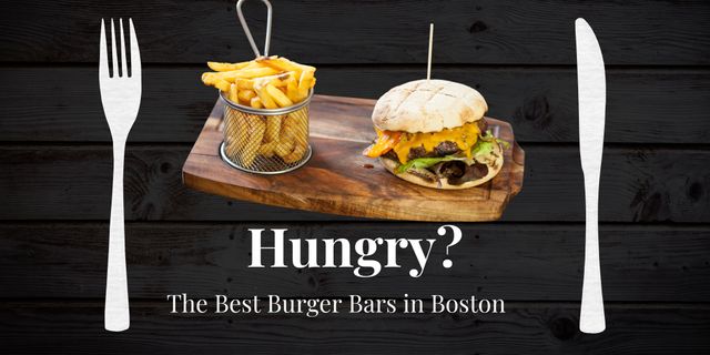 Ideal for use in restaurant marketing, food blogs, and event promotions involving gourmet dining. Perfect for illustrating menus or articles discussing popular burger bars in Boston. Highlights a rustic ambiance that suggests high-quality ingredients and an inviting dining experience.