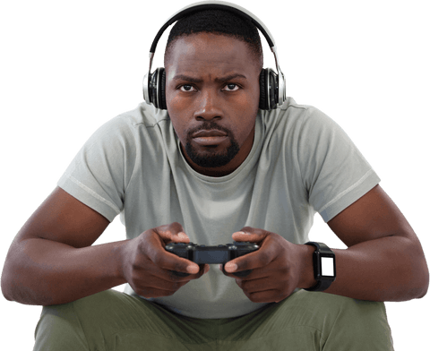 Focused Gamer Wearing Headphones on Transparent Background - Download Free Stock Videos Pikwizard.com