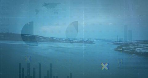 Remote arctic waters with overlaid analytical data graphics