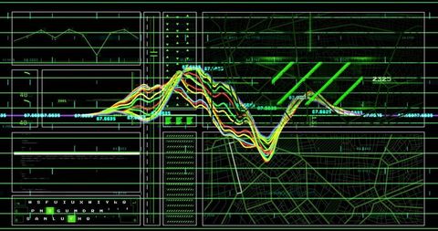 Futuristic Digital Interface with Multicolored Waveform Display