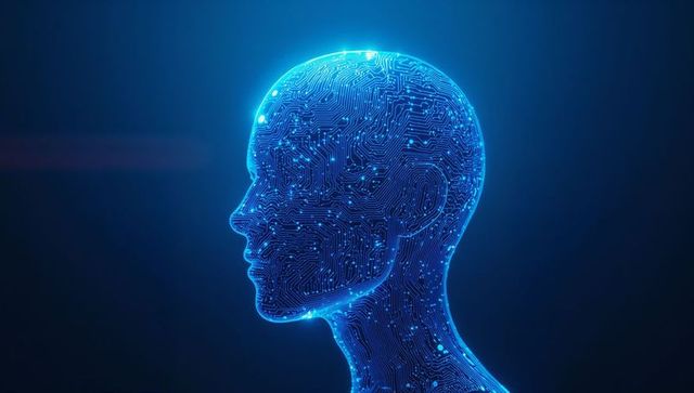 Futuristic Digital Human with Glowing Cybernetic Circuitry