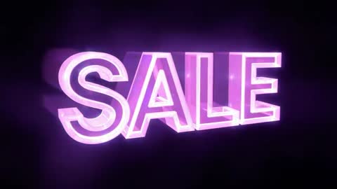 Pulsing 3D SALE neon sign in purple glow animating with translucent extruded typography
